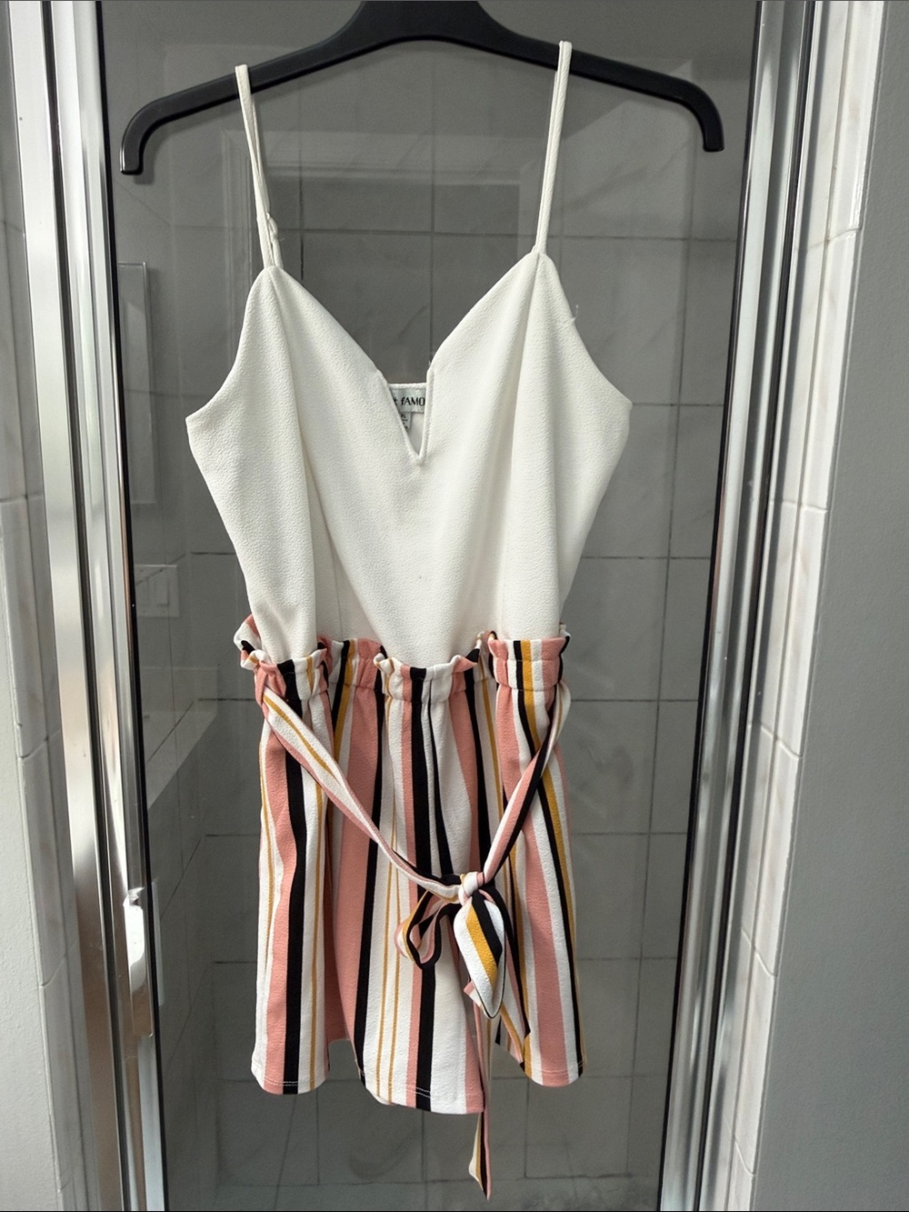 Almost Famous White Textured V-Neck Top with Thin Straps